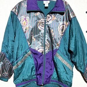 Vintage Laura Katherine Nylon Track Windbreaker Women's Size Small Purple Green